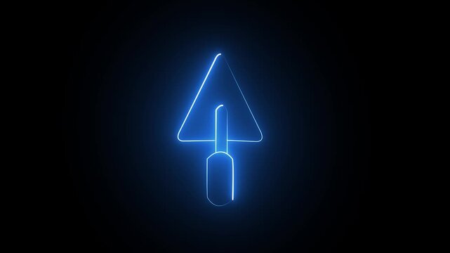 Glowing Blue Neon Trowel Construction Tool Icon Animation on Black Background Loop