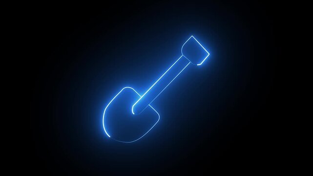 Glowing Blue Neon Shovel Garden Construction Tool Icon Animation on Black Background Loop