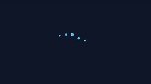 Minimalist loading spinner animation with blue dots on dark background, for ui ux, progress interface