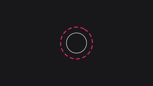 Minimalist loading spinner animation with pulsing red dashed circle and white center for digital interface and user experience
