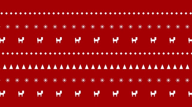Ugly Christmas Sweater Red and White Pixel Art Knitting Pattern with Snowflakes Seamless Looping Holiday Background Animation for Winter Festival Promos and Retro 8-Bit Xmas Invitations