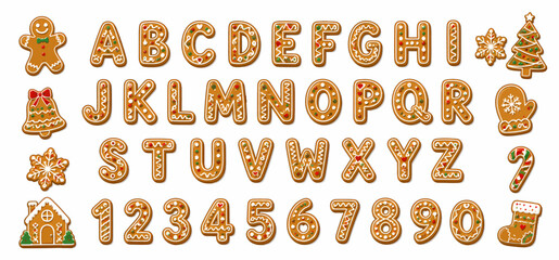 Gingerbread Alphabet and Number Set with Festive Christmas Cookie Letters © richard