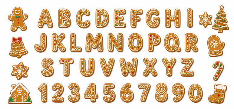 Gingerbread Alphabet and Number Set with Festive Christmas Cookie Letters