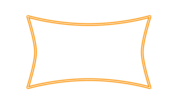 Glowing orange neon frame with concave sides isolated on transparent background