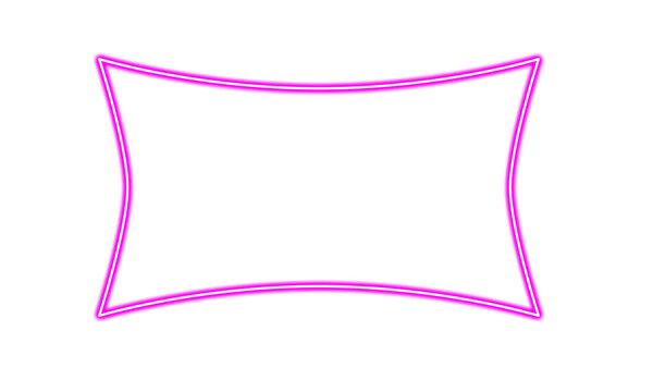 Pink neon glowing concave rectangular frame isolated on transparent background