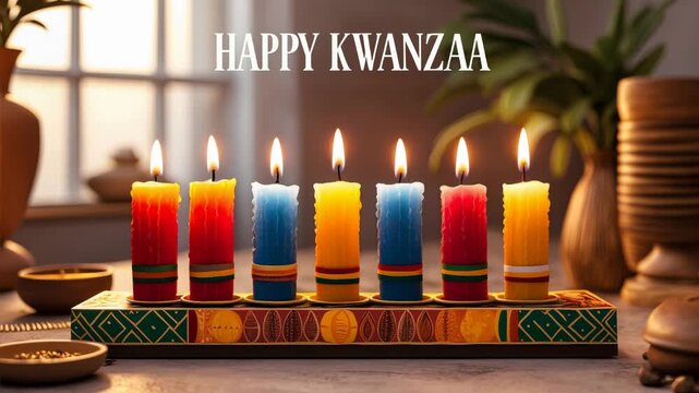 Kwanzaa Holiday Greeting Card on the Background of the Colored Candle Festival Symbol AI Generative