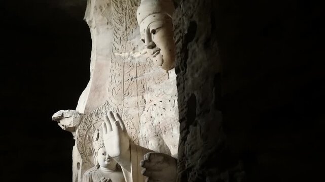 Ancient Buddhist Statue in the Yungang Grottoes, Datong, China