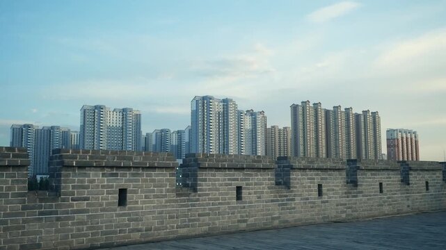 Ancient City Wall with Modern Skyline in Datong, Shanxi, China