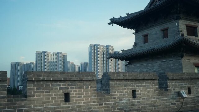 Ancient City Wall with Modern Skyline in Datong, Shanxi, China