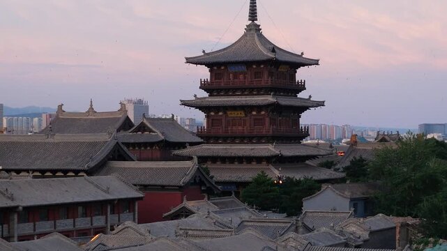 Traditional Chinese Architecture and Ancient City Skyline in Datong, Shanxi, China