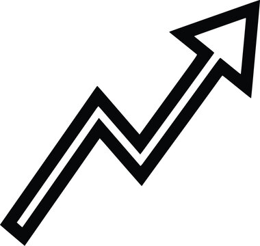 Black outline zigzag arrow pointing diagonally upward to the right with growth arrow upward direction financial trend business graphic arrow icon increase sign diagonal arrow vector art