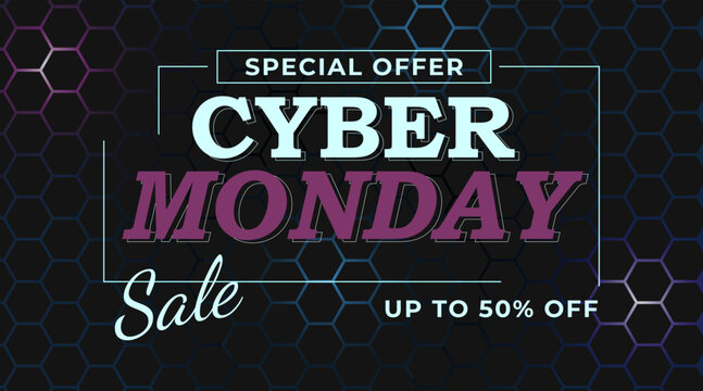 Cyber Monday. Special offers. Sale. Discount. Design templates. Futuristic dark background. Vector