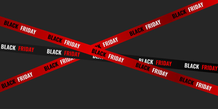 Black Friday. Crossed red ribbons for black friday sale. Special offers. Sale. Discount. Dark background. Vector