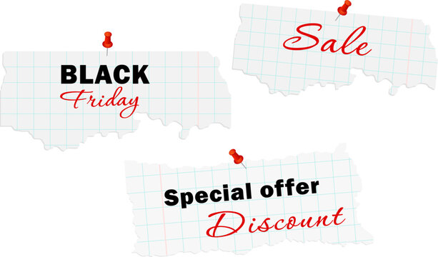 Black Friday. Special offers. Sale. Discount. Design templates. Paper design with lines, cells, place for text background. Vector