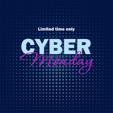 Cyber Monday. Special offers, sale and discount. Design templates. Futuristic halftone background. Vector