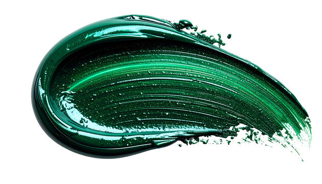 Premium dark green glossy acrylic paint stroke showcasing rich texture and light reflection, ideal for cosmetic and design projects PNG , isolated on transparent background