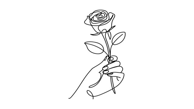 Continuous line drawing of a hand holding a single rose flower Vector, illustration