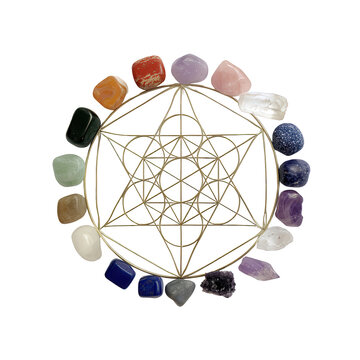 Metatron Cube with Colorful Polished Gemstones and Crystals