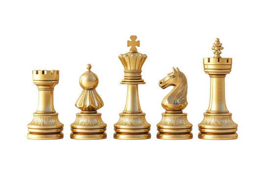 Gold chess pieces king queen knight