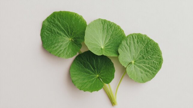 Fresh gotu kola leaves on light background - herbal wellness and natural health