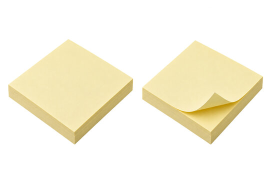 Pale Yellow Sticky Note Pad with Flat and Peeled Sheets on Transparent Background