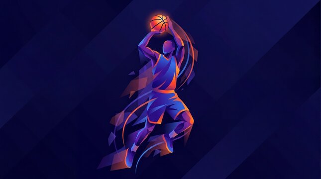 Basketball Jump Shot, A stylized athlete executes a powerful jump shot with vibrant color gradients