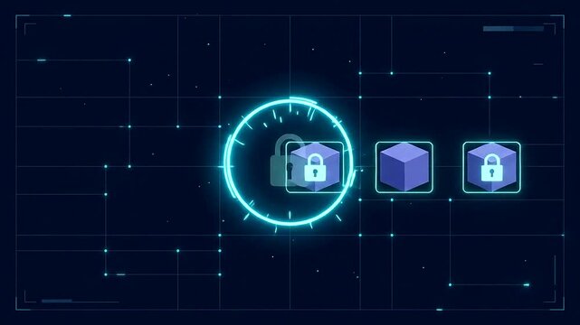 Data packets passing glowing security checkpoint on digital network gr