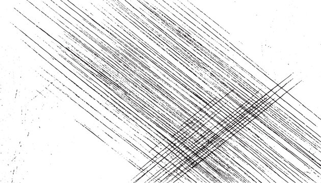 Distressed intersecting diagonal parallel lines and weathered texture black and white vector illustration, abstract rough background