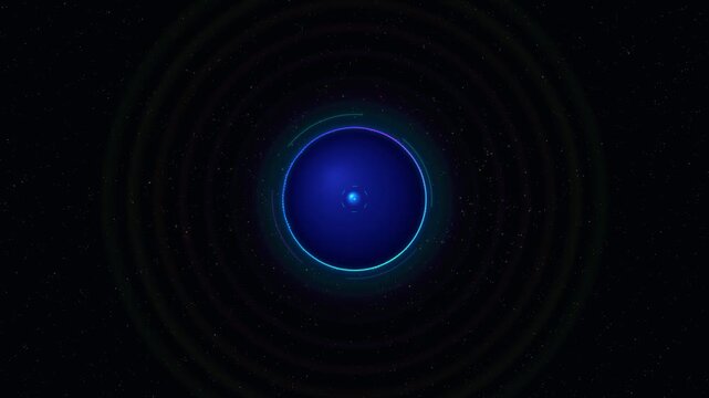 Glowing blue futuristic radar circle scanning deep dark space with concentric holographic rings pulsing outwards in a seamless animated loop video footage clip