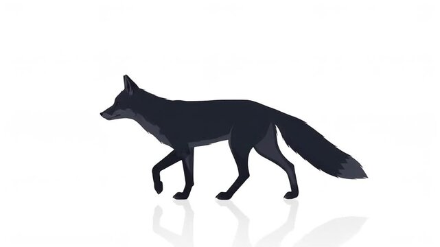Black fox walking animation side view isolated on white background