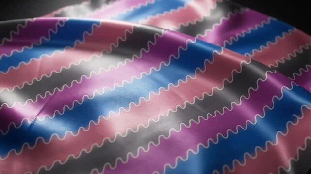 Abstract 3D colorful pink and blue striped waving silk fabric cloth background loop   