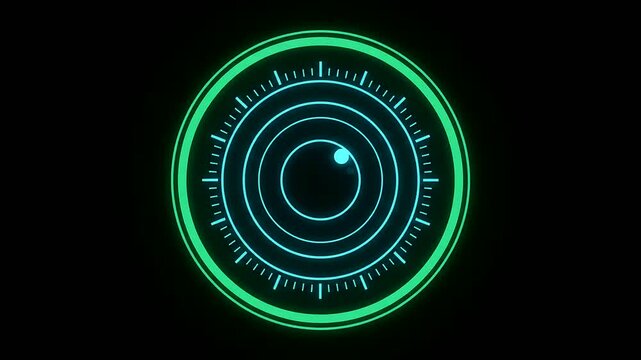 Digital iris scan glowing cyan and green for biometric security verifi