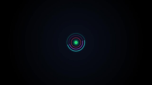 Abstract futuristic glowing orb with concentric light rings on dark background