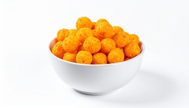 Crispy Cheese Balls Snack in White Ceramic Bowl Isolated on White Background