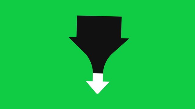 Cinematic Zoom Orbit Seamless Loop of Abstract funnel shape with arrows indicating convergence and direction on a green background Animated for chroma keying and Motion Graphics
