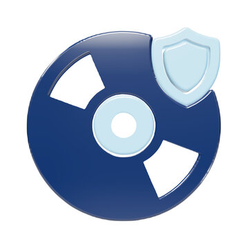Digital cd disk icon with security shield on transparent background