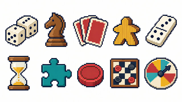 Board Game and Tabletop Gaming Icon Set &ndash; Dice, Chess, Cards, Puzzle, Tokens and Spinner