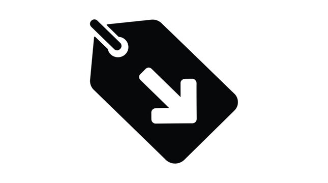 Black price tag vector graphic illustration featuring a down arrow for retail sales concepts
