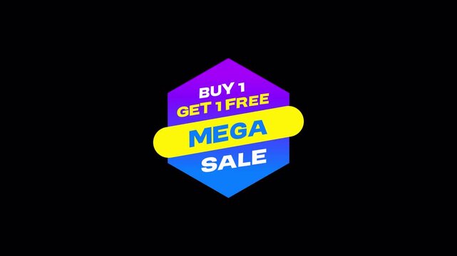 Animated Mega Sale Promotion Graphic with Buy One Get One Free Offer on Transparent Background