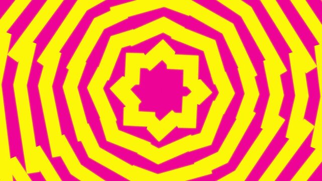Bright yellow and pink geometric kaleidoscope pattern with radial symmetry