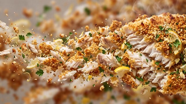 American baked haddock wave with crispy breadcrumbs and lemon zest