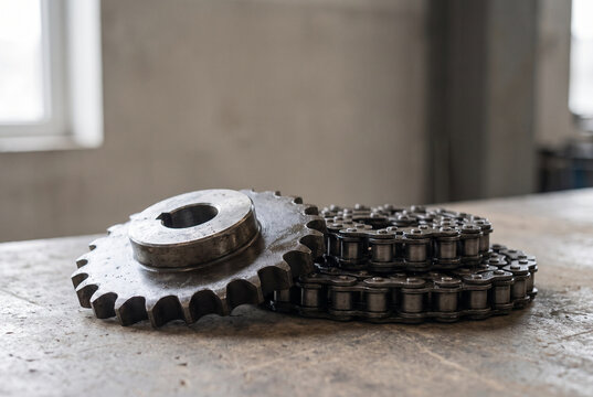 Chain drive sprocket beside an industrial chain