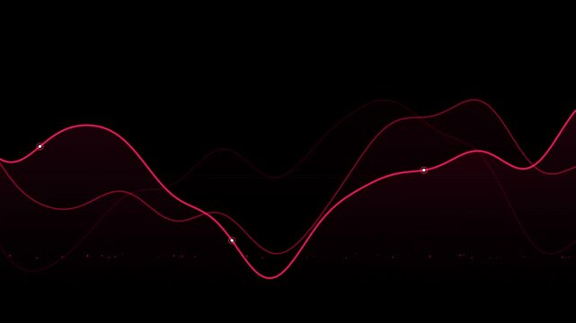 Abstract digital background with glowing red wave lines and data points