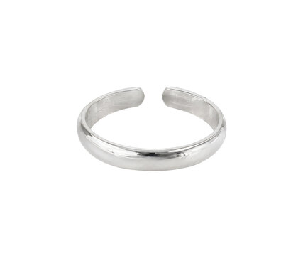 Shiny silver metal toe ring with a smooth, polished surface is captured in a studio shot on a clean white background