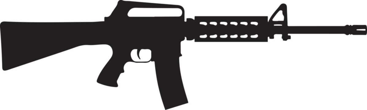 M16 rifle silhouette vector on white background. M16 gun silhouette. design Vector black silhouette