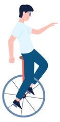 Urban monowheel transport. Man drive unicycle color icon © LadadikArt