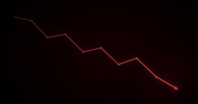 Stock market decline chart, financial crisis background in red and crimson for financial crisis news, recession reports and market crash presentations, motion graphics animation, 4K