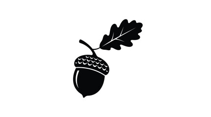 Black silhouette of an acorn with leaf against a white background © OA.creative02