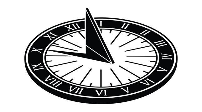 Black silhouette of a sundial with roman numerals on a white background