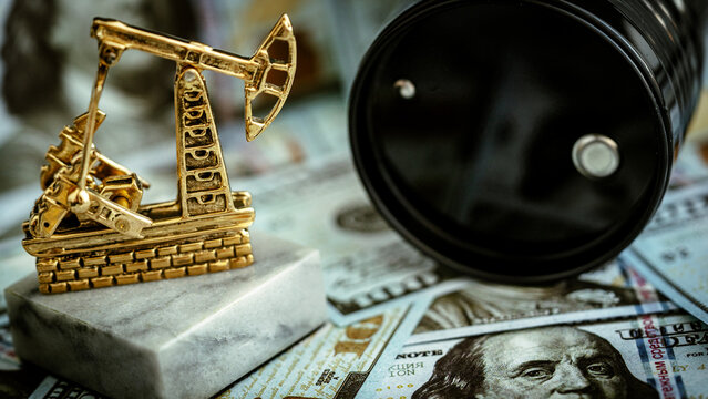 Golden oil rig sits atop marble